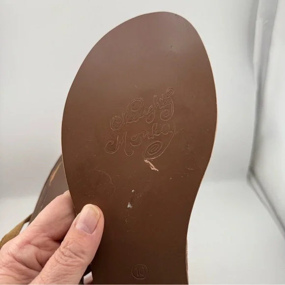 Naughty Monkey Boho Suede Sandals. Size 10 Colorful Pom Pom & Tribal Trim - Picture 6 of 6